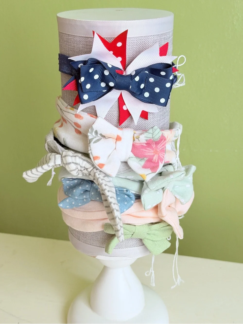 Unlisted Navy Polka Dot Bow & Pastel Knot Headband Set